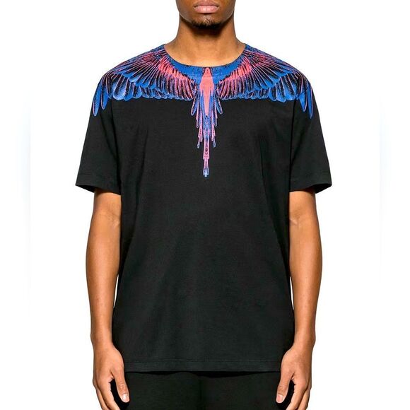 NWT-MARCELO BURLON-ORANGE/BLUE WINGS T-SHIRT- MENS SIZE SMALL - Picture 1 of 13